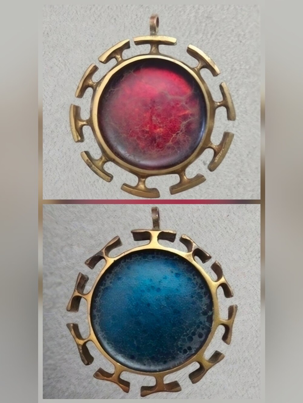 Bernard Chaudron two-sided Resin & Bronze Pendant - Vintage 1960s